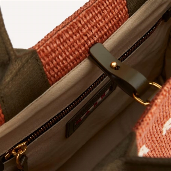 Marni Small Raffia Tote Bag, Brick/Olive 